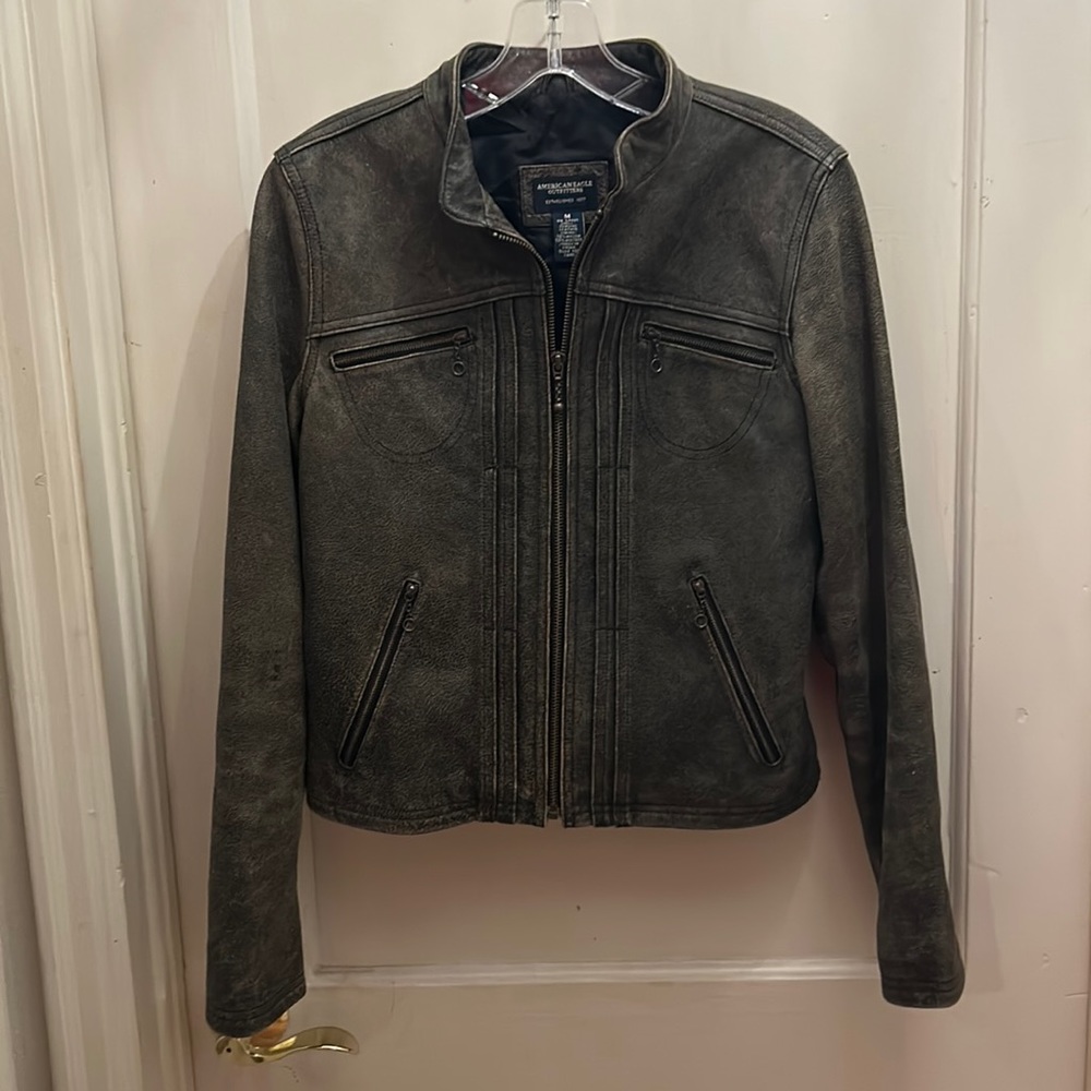American Eagle, Moto Racer leather jacket Y2K size M… slightly distressed brown